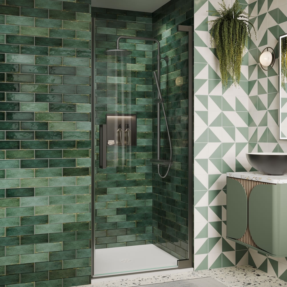 Lifestyle image of Crosswater Asura 8 Slate 800mm Hinged Shower Door